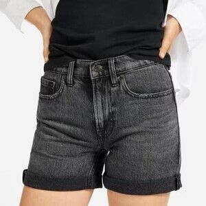 Everlane Washed Cotton Relaxed Rolled Cut off Hem Jean Shorts Black Size 24
